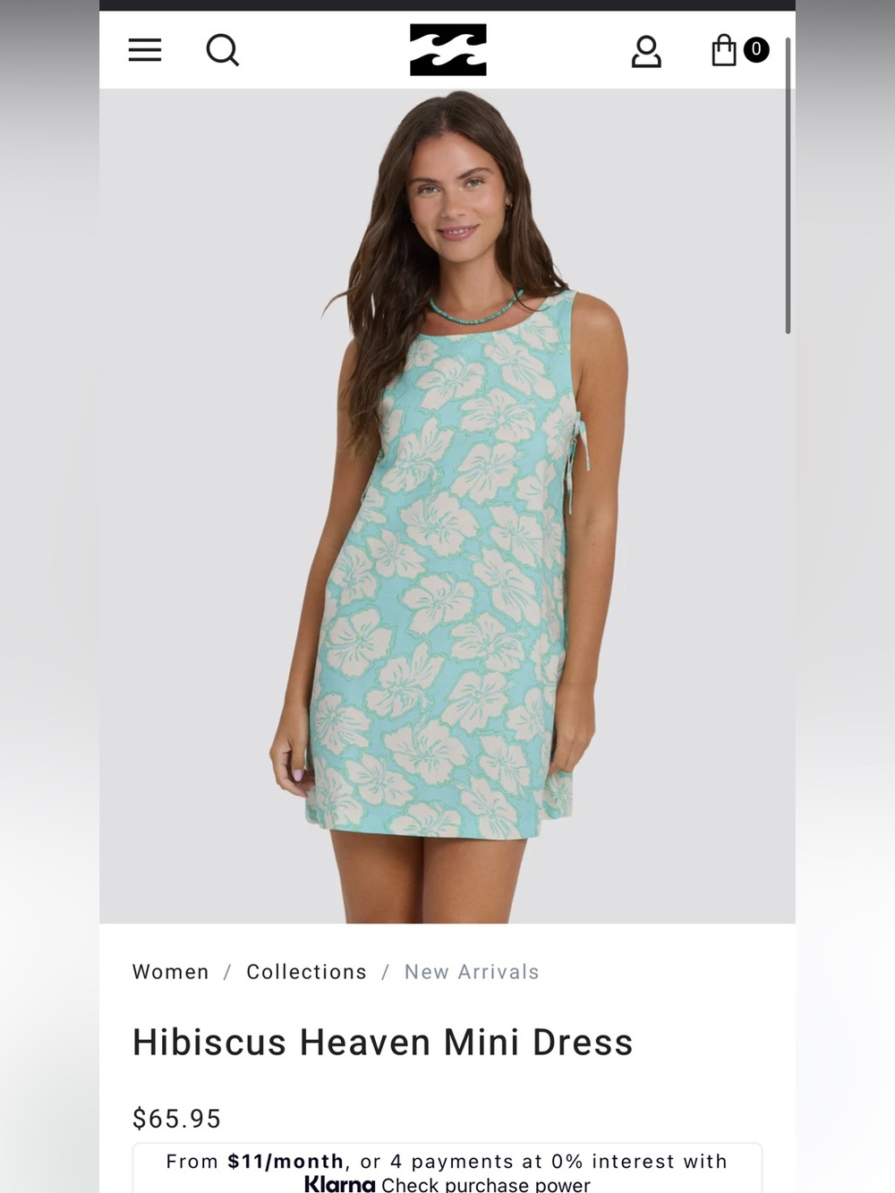 Billabong Mint and White Floral Mini Dress - “Hibiscus Heaven “